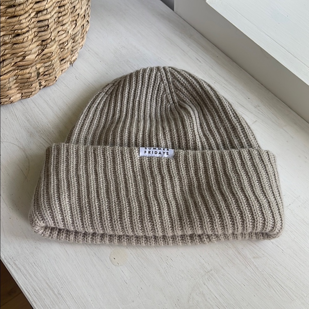 Summer Fridays Ribbed Knit Beanie - Taupe